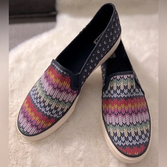 NEW Keds Double Decker Fair Isle Slip on sneakers size WM 11 Navy - Picture 3 of 13